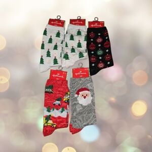 Set of 5 Women’s Hallmark Holiday Christmas Crew Socks Size 4–10